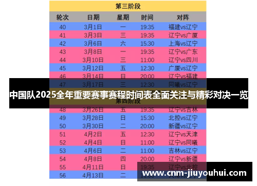 中国队2025全年重要赛事赛程时间表全面关注与精彩对决一览 中国队2025全年重要赛事赛程时间表全面关注与精彩对决一览